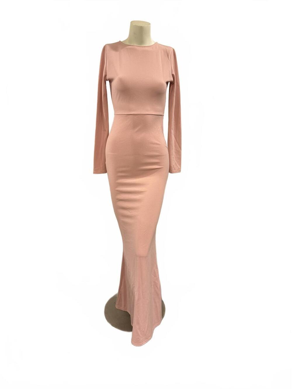 sleek rose beige long sleeve maxi dress fitted bodycon silhouette X Small size.